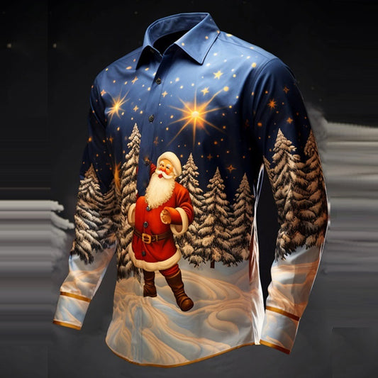 Pop Out the Holiday Cheer (Long Sleeves!): Men's 3D Printed Santa Claus Hawaiian Shirt. Celebrate in style with a festive, long-sleeve Hawaiian shirt featuring a Santa Claus design brought to life with 3D printing. 
