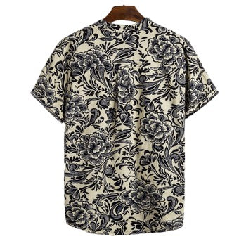 Plus size men's shirt featuring Hawaiian ethnic style digital print and floral design