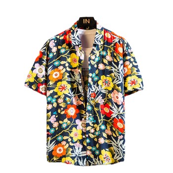 Men's casual floral shirt with colorful short sleeves