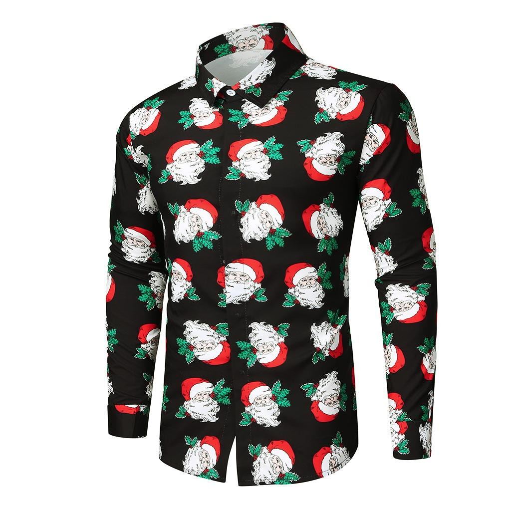 Classic Christmas Style (Long Sleeves): Men's Christmas Print Long Sleeve Shirt. Celebrate the holidays with a timeless Christmas print on a comfortable long-sleeve shirt.