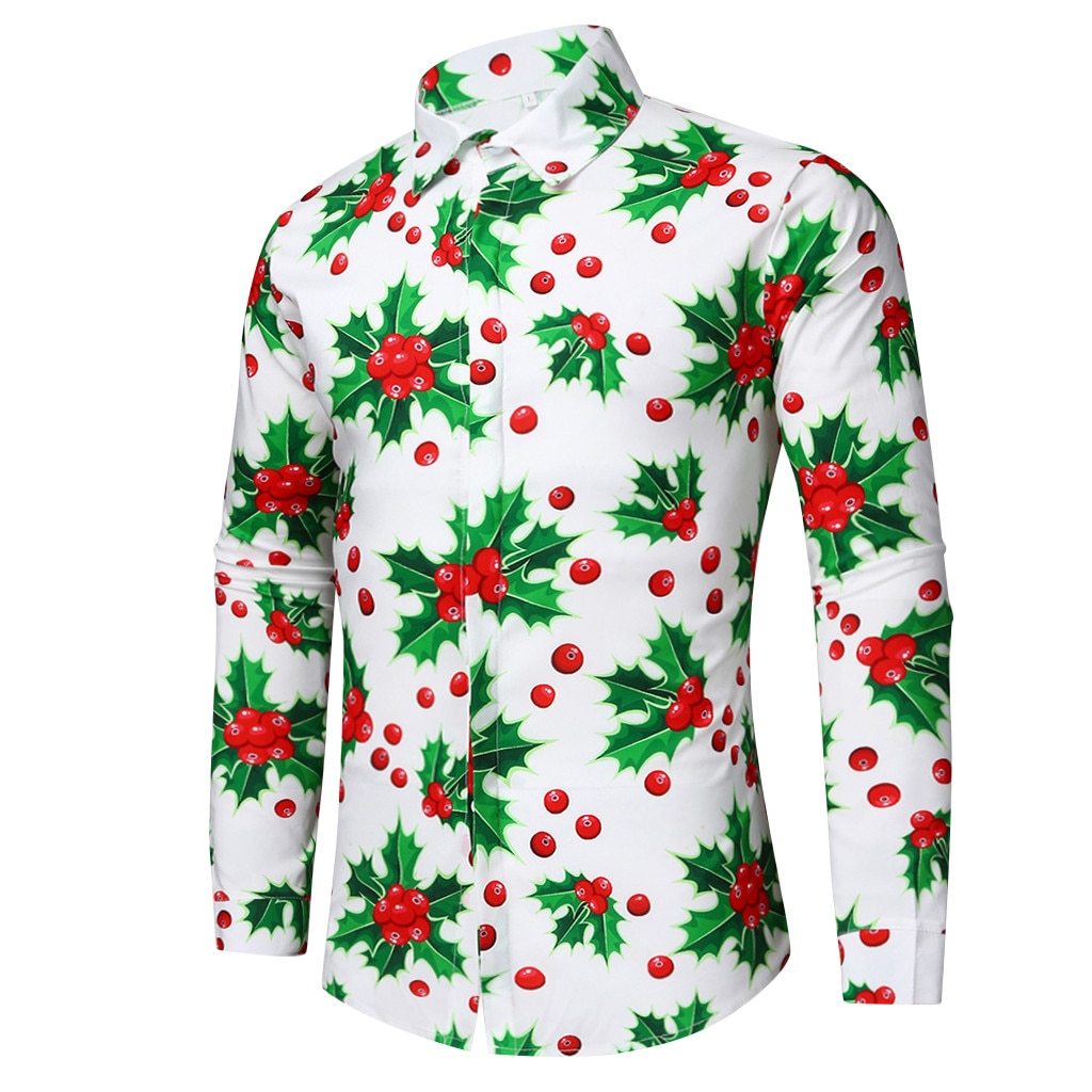 Men's Christmas Print Long Sleeve Casual Shirt