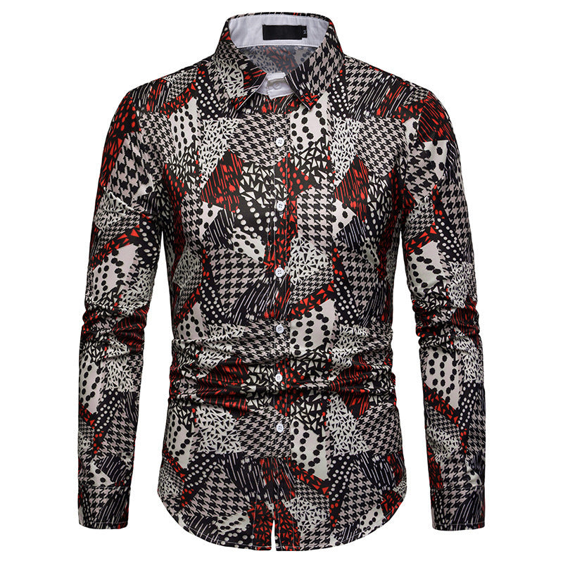Houndstooth Redefined: Men's Long Sleeve Shirt (3D Printed). A modern twist on the classic houndstooth with a bold 3D printed design on this long-sleeve shirt