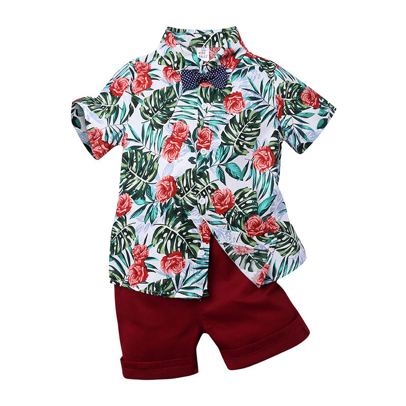 Boy's Tropical Flower and Leaf Printed Hawaiian Shirt