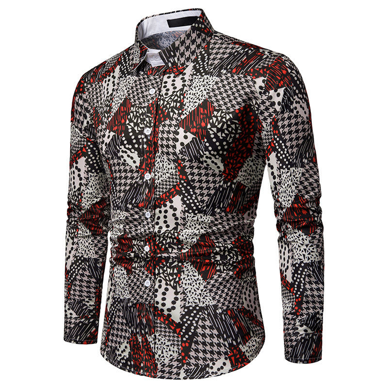 Stand Out in Style: Men's 3D Printed Houndstooth Shirt (Long Sleeve). Make a statement with a bold 3D houndstooth print on this eye-catching long-sleeve shirt.
