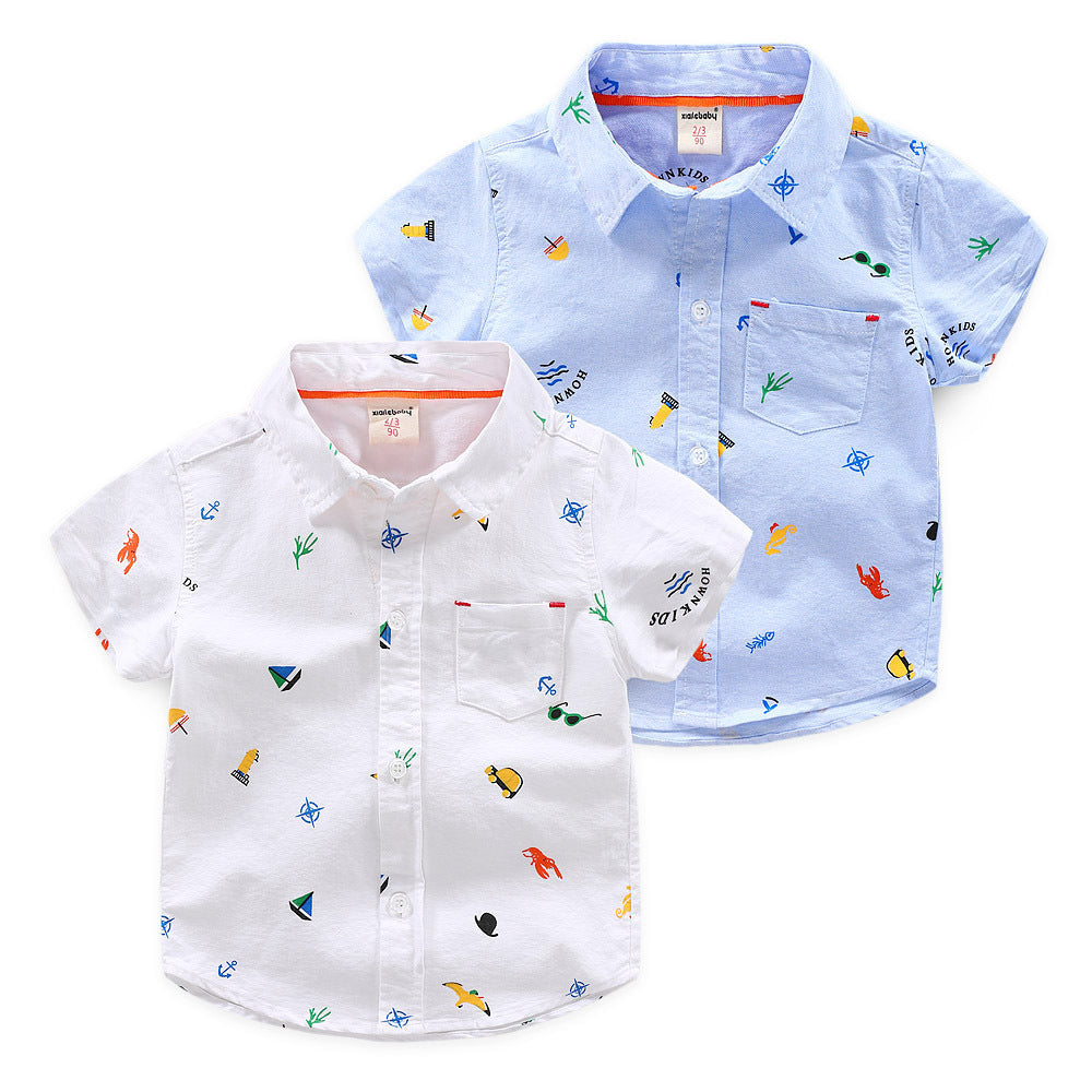 Boys' Colorful Stickers printed Hawaiian style Beach shirt
