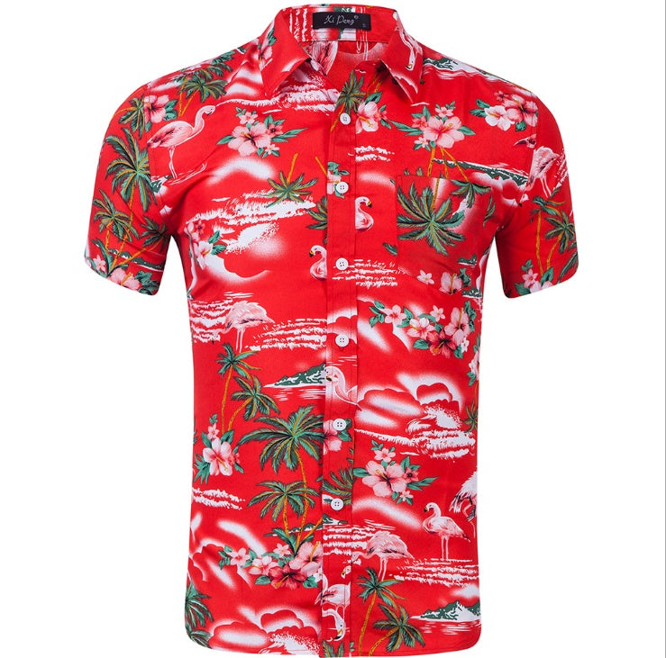 Sleigh Bells in Paradise: Men's Christmas Hawaiian Shirt. Embrace the holiday spirit with a quirky Hawaiian shirt that blends Christmas themes with a tropical vibe