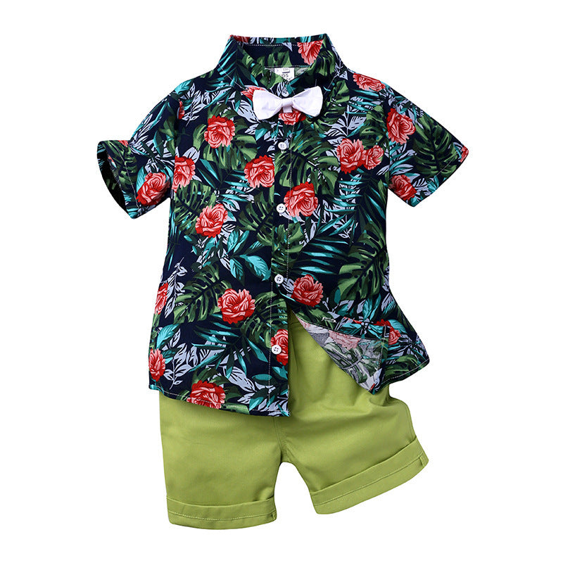 Boy's Tropical Flower and Leaf Printed Hawaiian Shirt