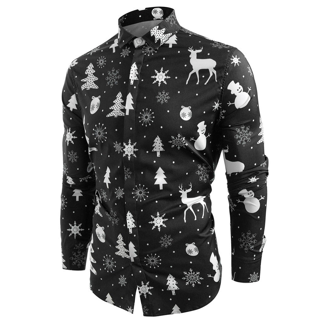 Men's Solid Color Long Sleeve Christmas Theme Fastive Shirt