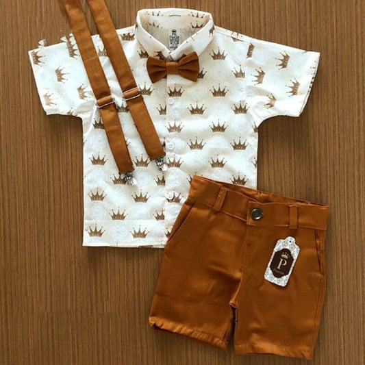 Boys' Hawaiian outfit: T-shirt with tropical print and matching shorts.