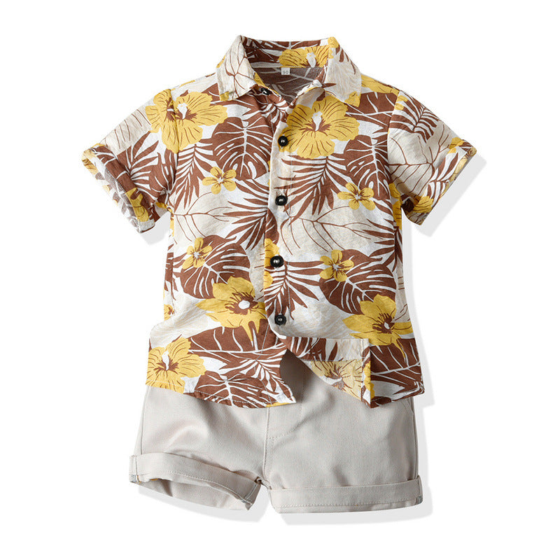 Summer Short Sleeve Hawaii's Vive Printed Aloha Shirt And Shorts Set