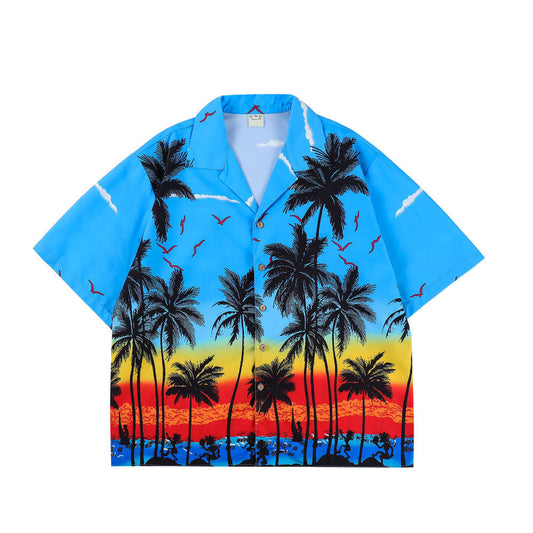 Trendy Loose Lapel Half Sleeve Hawaiian Shirt