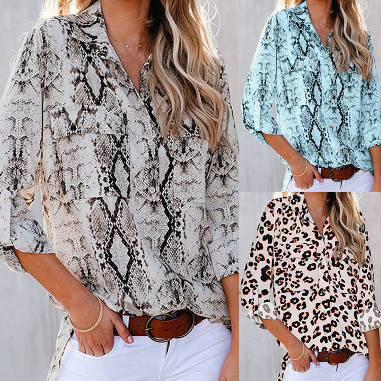 Women's Leopard Print V-neck Hawaiian Style Beach Shirt – unleash your wild side with tropical flair.