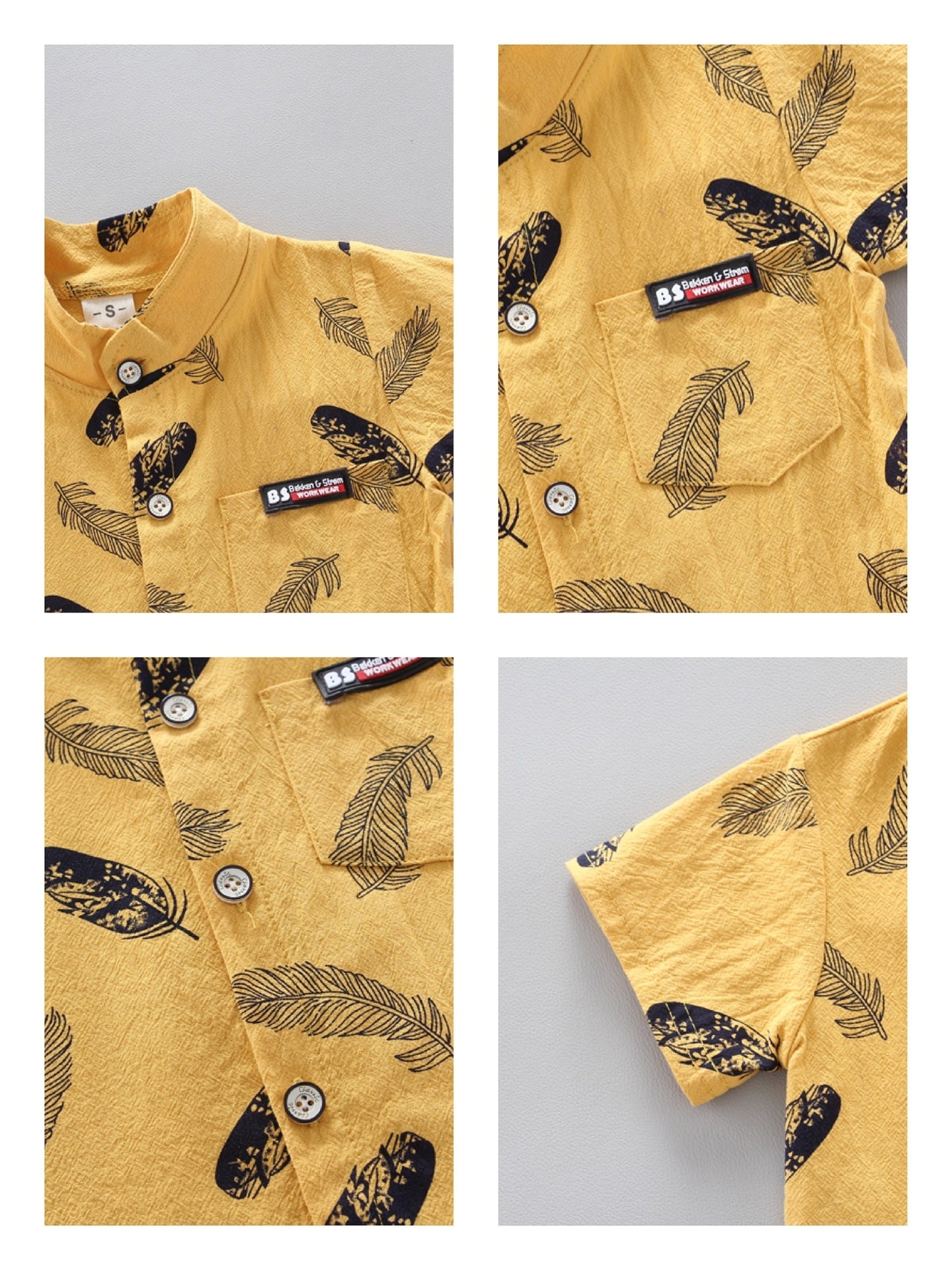 Boy's Feather Printed Hawaiian Beach Shirt With Shorts and Shoes