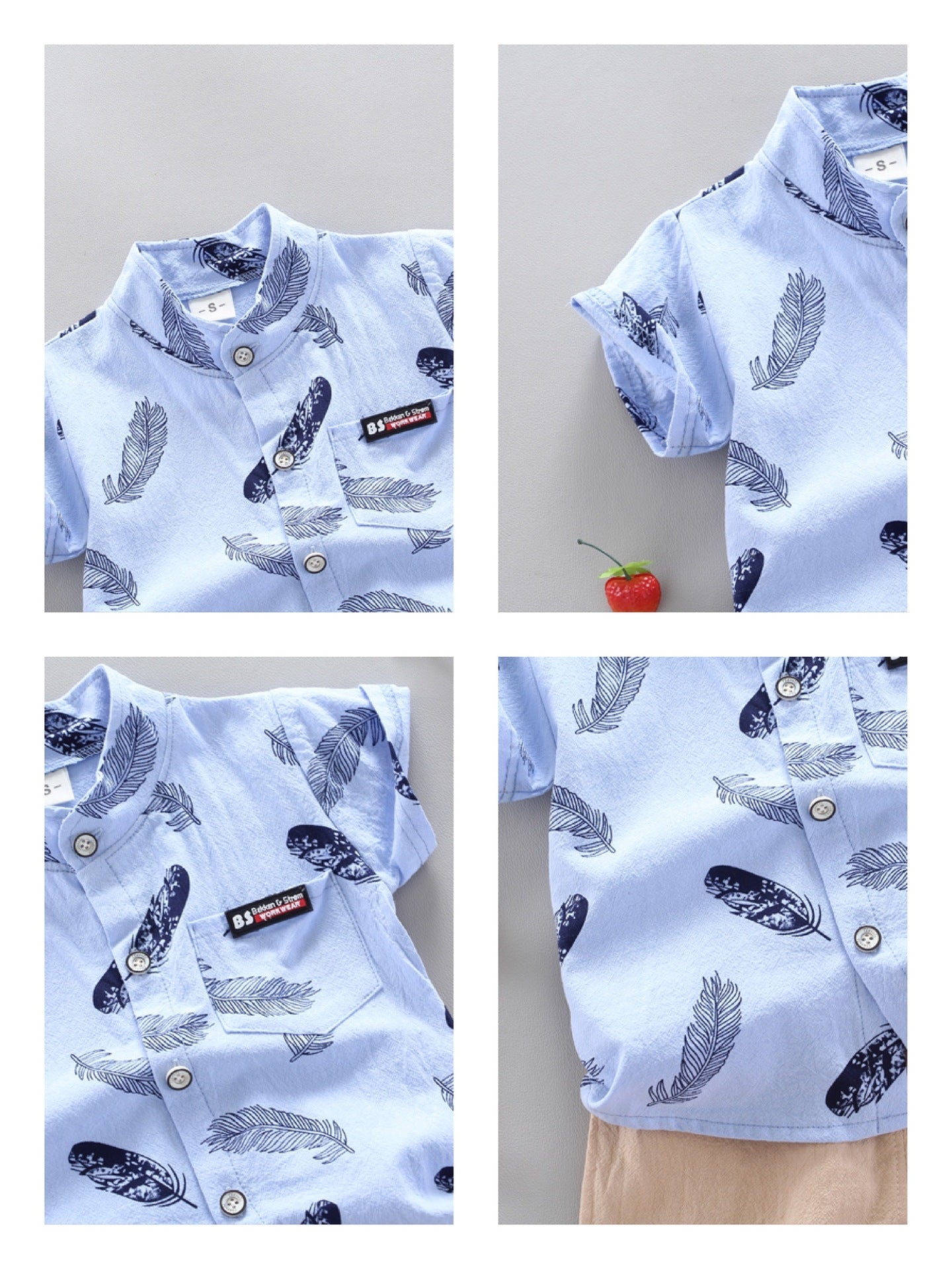 Boy's Feather Printed Hawaiian Beach Shirt With Shorts and Shoes