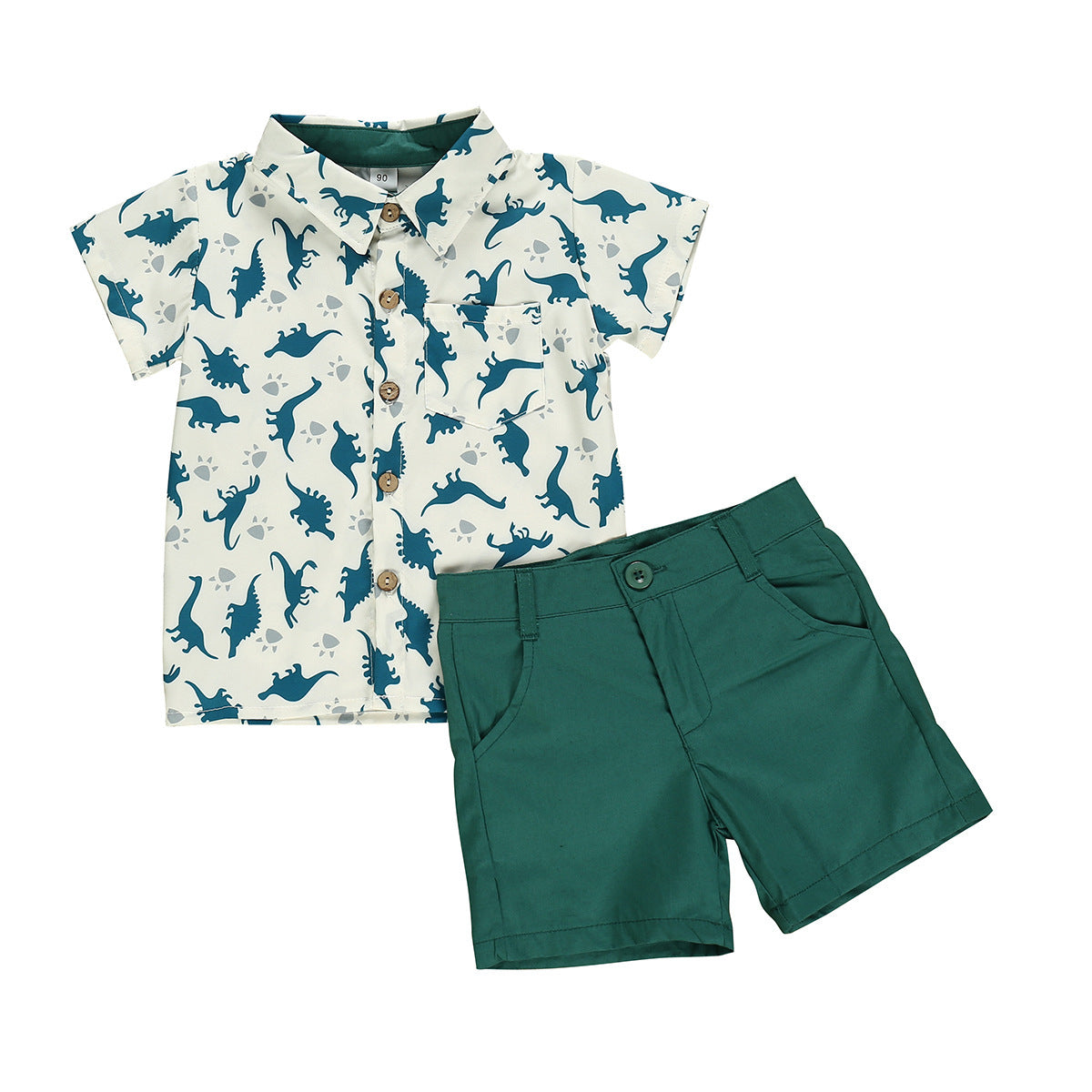 Dinosaur fun! Boys' summer outfit with a dinosaur print shirt and pants