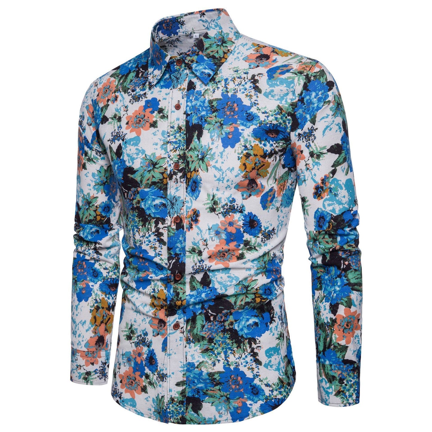 Men Long Sleeve Cotton Flower Shirt