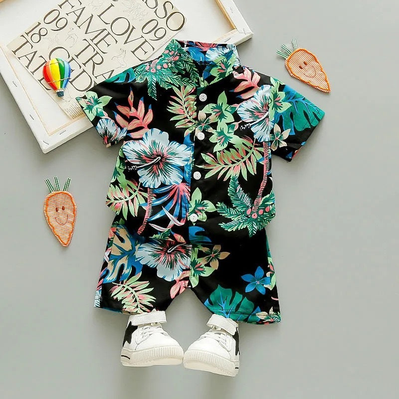 Children's Tropical Patterns Hawaiian Style Short Sleeve Shirt Set