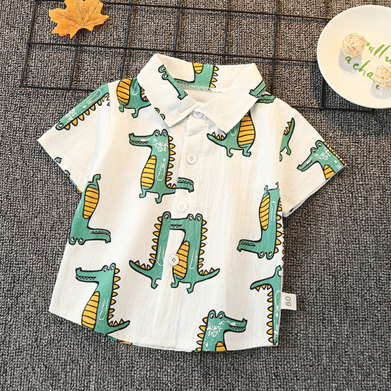 Kids' Short Sleeve Crocodile Cartoon Printed Hawaiian Beach Shirt