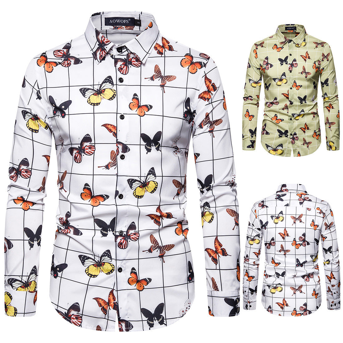 Men's Butterfly Print Long Sleeve Shirt