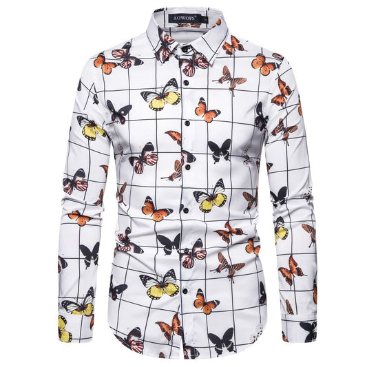 Men's Butterfly Print Long Sleeve Shirt