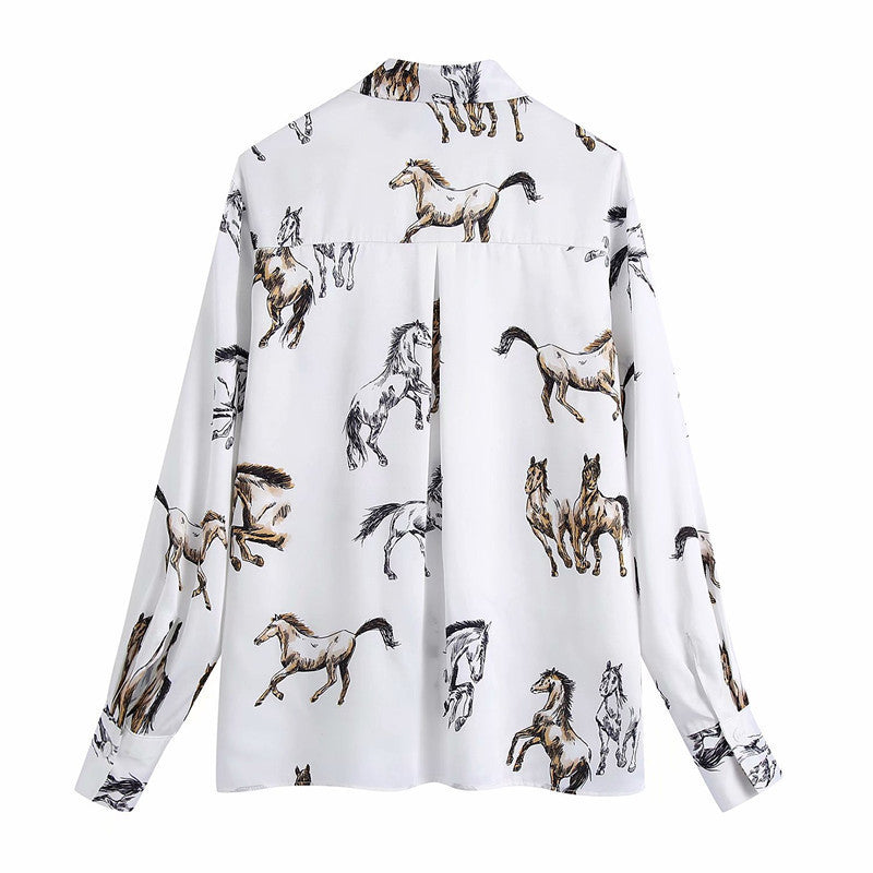 Women's Casual Loose Fit Horse Printed Beach Shirt