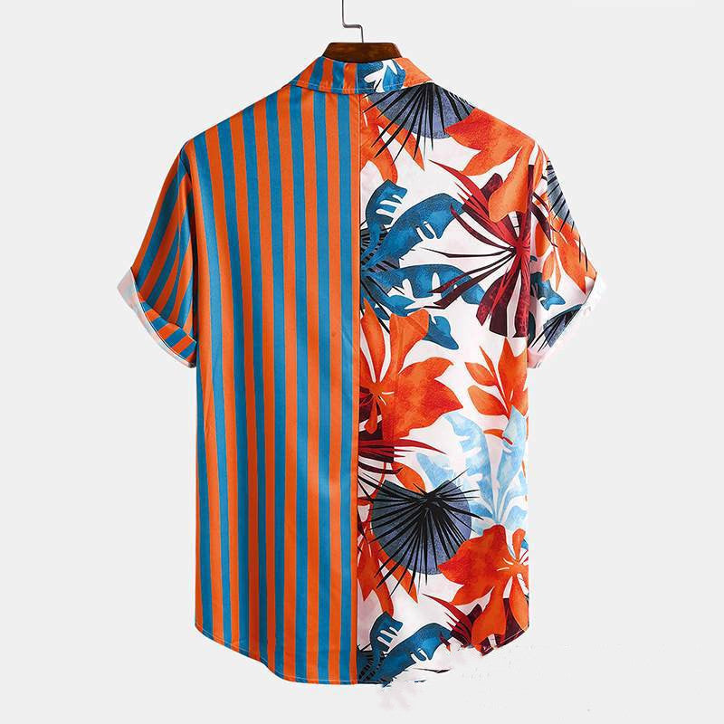 Printed Short Sleeved Shirts Striped Beach Men's Shirts Blouses