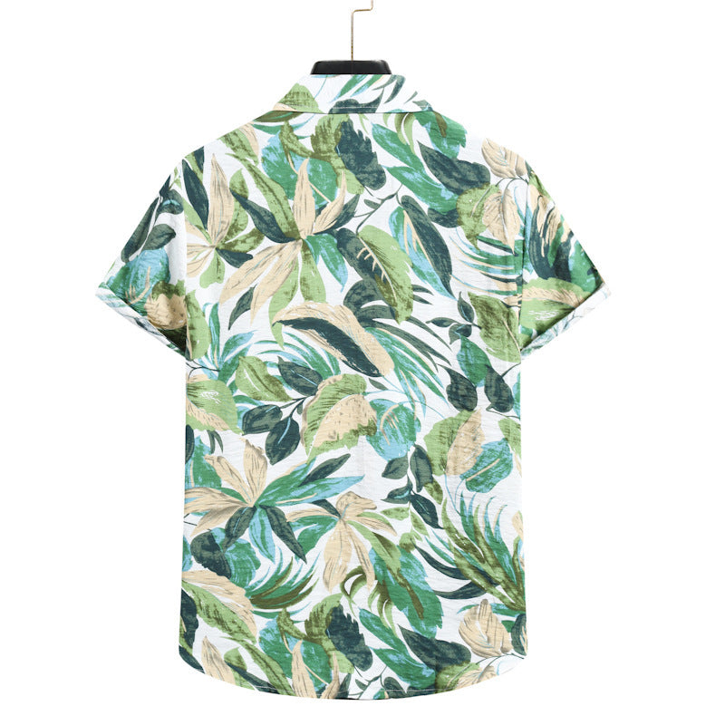 Hawaiian Print Cotton Short-sleeved Shirt