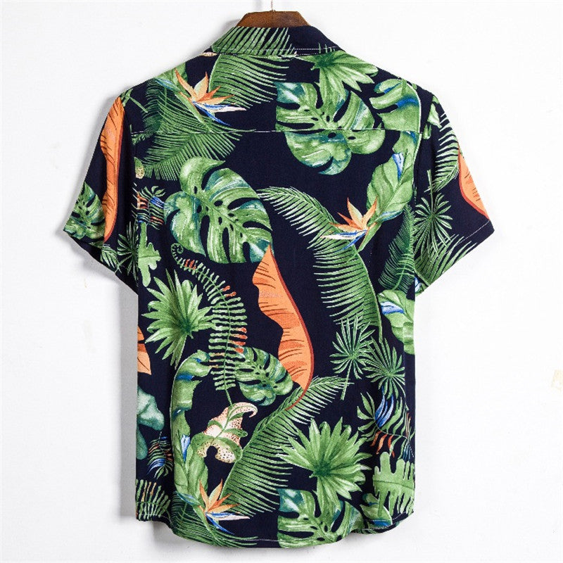 Beach Print Men's Short-sleeved Shirt Hawaiian Short-sleeved Shirt