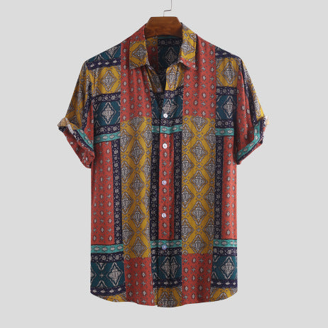 Retro Men's Short Sleeve Hawaiian Print Shirt