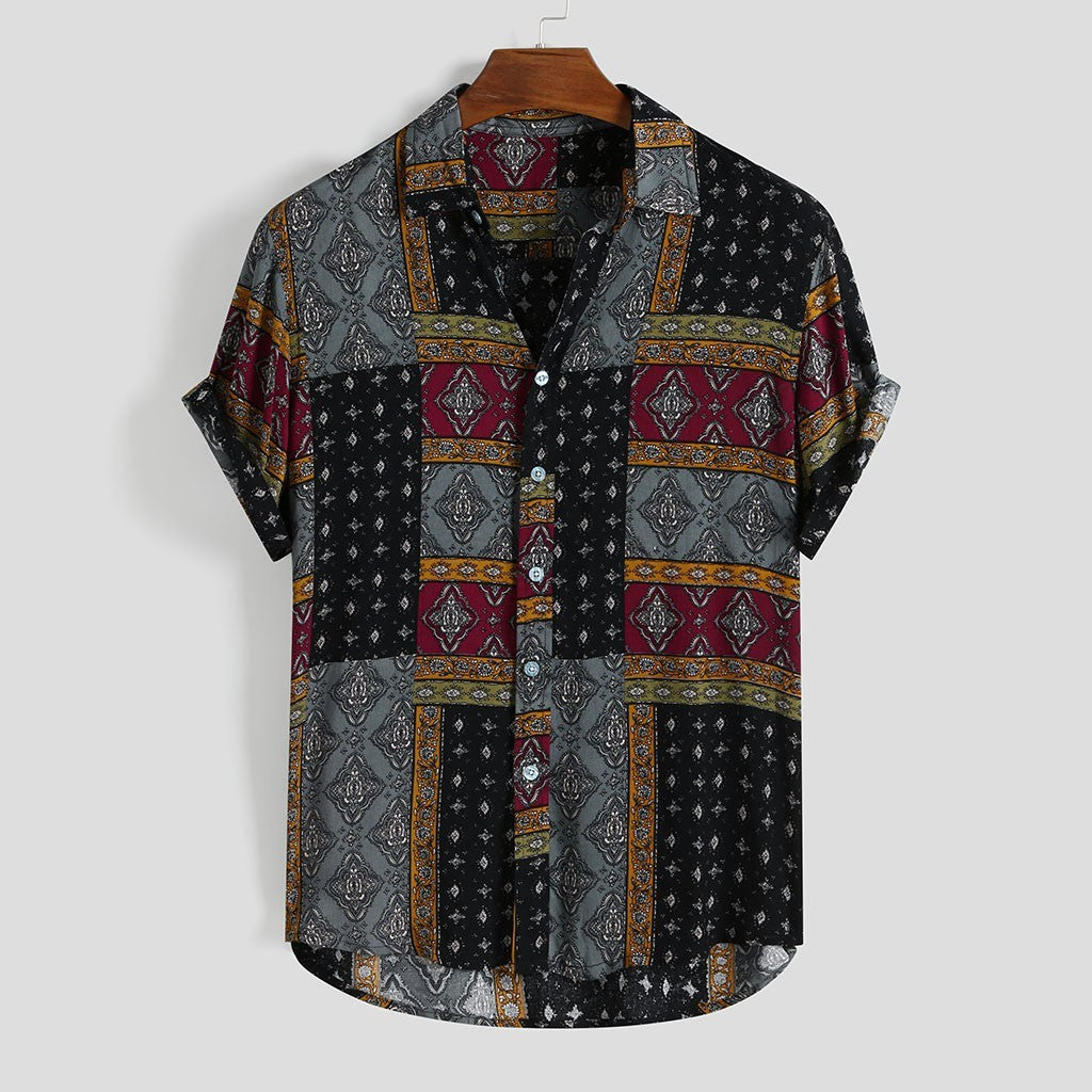 Retro Men's Short Sleeve Hawaiian Print Shirt
