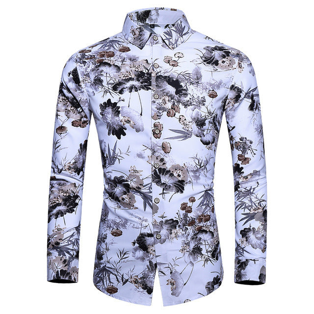 Classic Island Vibes: Men's Long-Sleeve Hawaiian Shirt. Traditional prints and relaxed comfort for a laid-back look