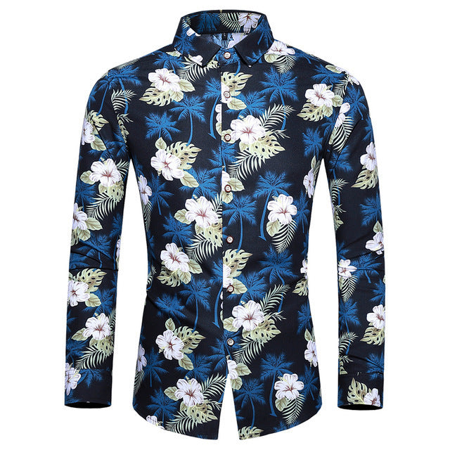 Men's Classic Print Long Sleeve Hawaiian Shirt