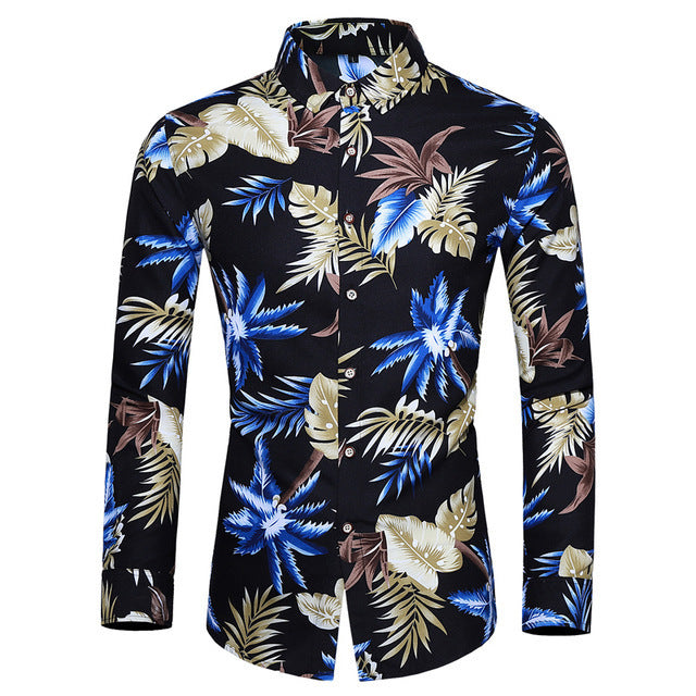 Men's Hawaiian Shirt (Classic Long Sleeve). Bring a touch of paradise with a classic Hawaiian print on this long-sleeve shirt.