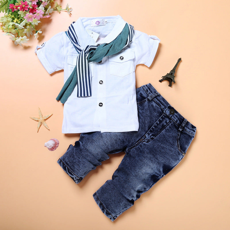 Boy's Solid Color Summer Beach Style Shirt with jeans