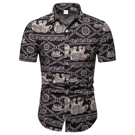 Men's Veach Short-sleeved Shirt European And American Hawaiian Colors