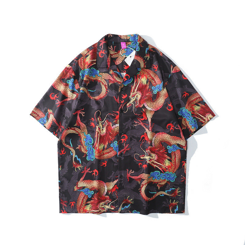 Hip Hop Flame Graffiti Hawaiian Short Sleeve Shirt