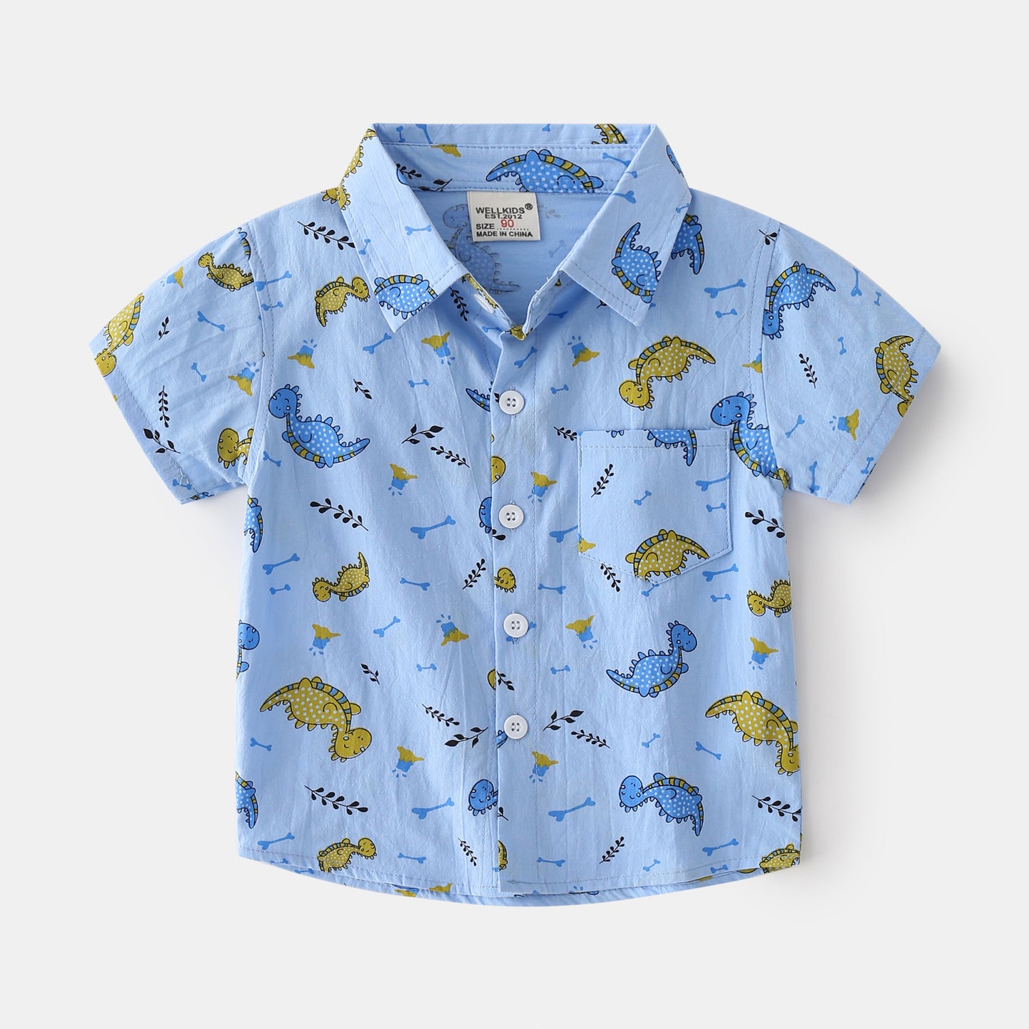 Boys' Funny Dinosaur Printed Summer Short-Sleeved Beach Shirt