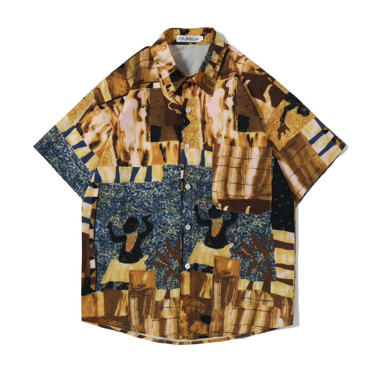 Boy's Egyptian Ethnic Pattern Printed Hawaiian Beach Shirt