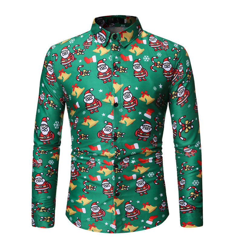 Men's Long-Sleeve Christmas Shirt (Retro Print). Stand out from the crowd with a unique vintage Christmas print on this long-sleeve shirt. 
