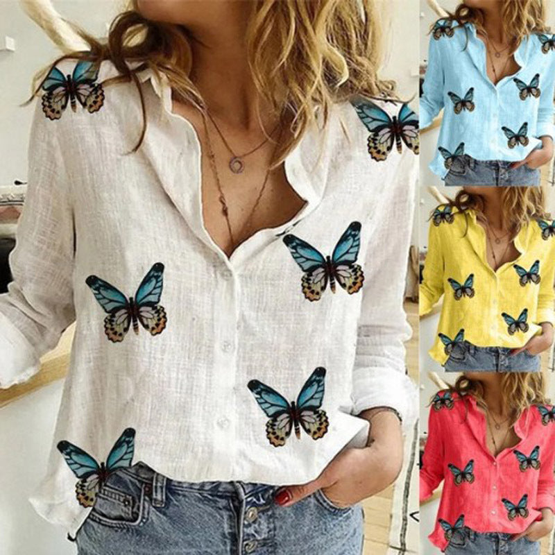 Women's Butterfly Print Hawaiian Beach Shirt – embrace the beauty of nature with this charming beachwear.