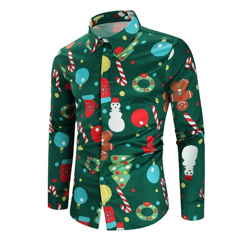 Stand Out This Season: Men's Long Sleeve Christmas Shirt (3D Snowman). Make a statement with a unique 3D printed snowman on this festive long-sleeve shirt.