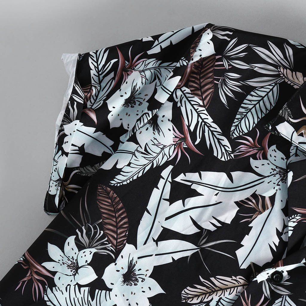 Leafy floral patterned Hawaiian shirt design for men