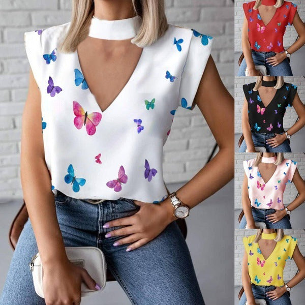 Women's Colorful Butterfly Print Hawaiian Style Shirt – embrace vibrant tropical vibes with this whimsical top.