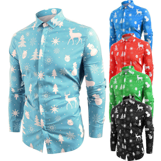 Festive Flair in Solid Color (Long Sleeves): Men's Christmas Theme Long Sleeve Shirt. Celebrate the holidays in style with a festive, solid-color long-sleeve shirt.