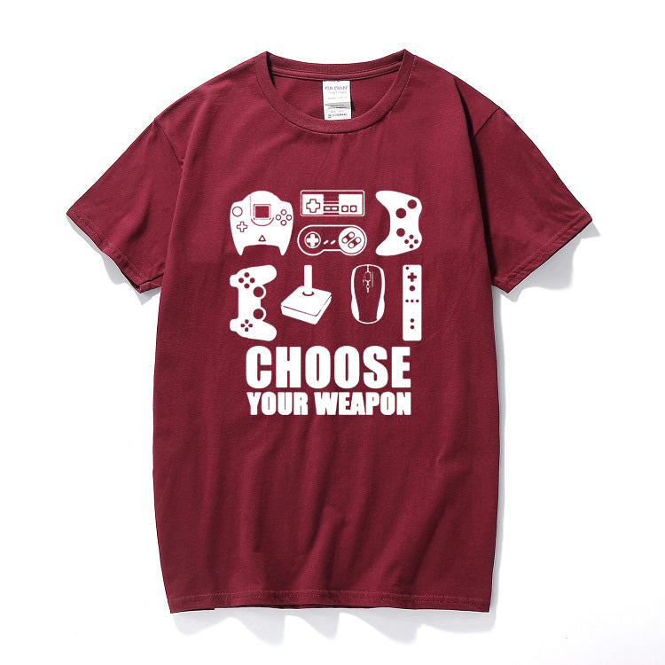 Video Game Controller Casual T-shirt in wine red color and white print 