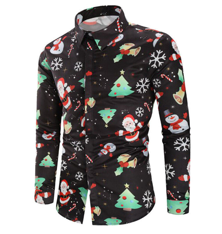 Unleash the Holiday Spirit: Men's Long-Sleeve Christmas Shirt (Casual Prints). Show off your festive side with a fun Christmas print on this comfortable shirt.