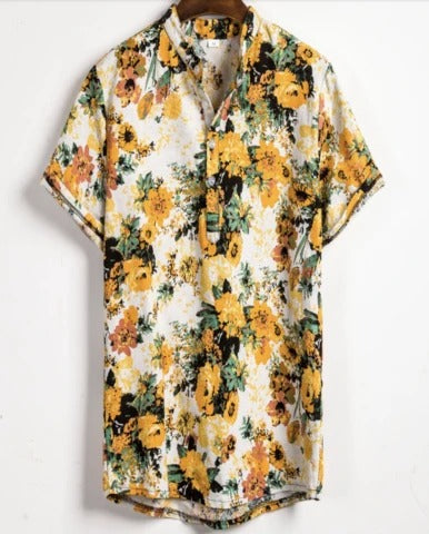 loose fit short sleeve floral beach shirt 