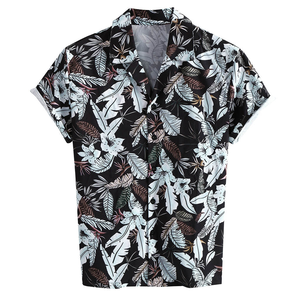 Tropical-themed men's shirt featuring leafy floral design