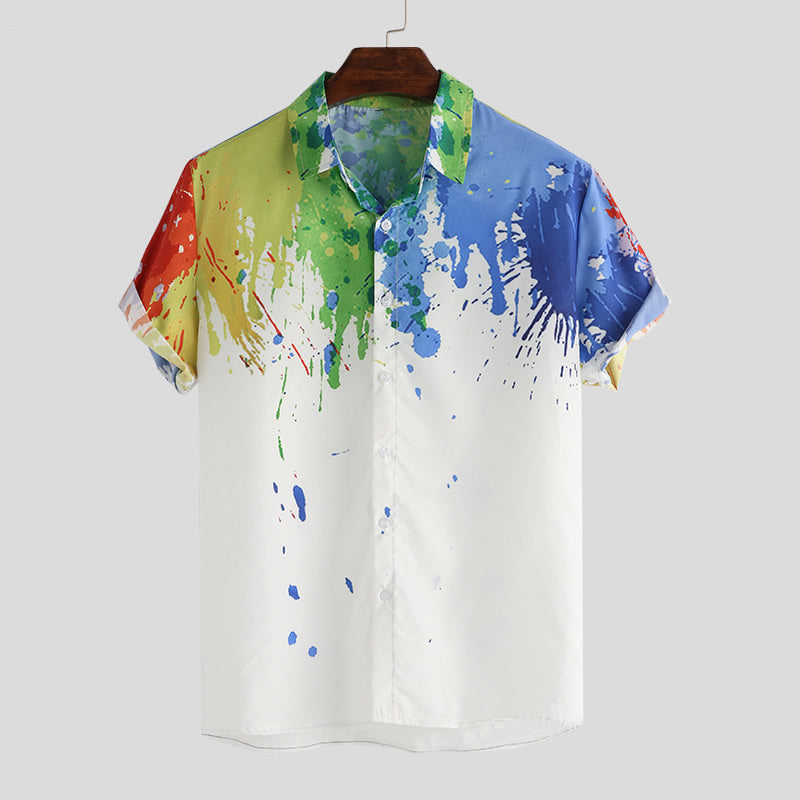 Ink Print Short-sleeved Hawaiian Beach Shirt Men's Street Shirt
