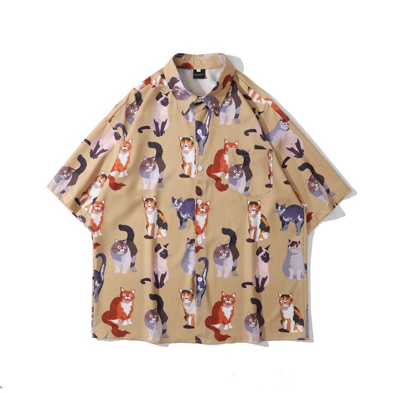 Cartoon Hawaiian Loose Retro Short Sleeve Shirt